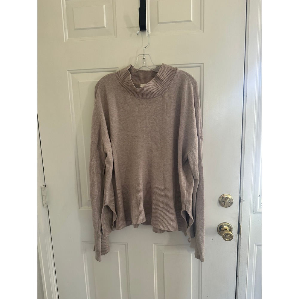 Cyrus Womens Large Taupe Mauve Mock Neck High Low Side Slit Knit Sweater L